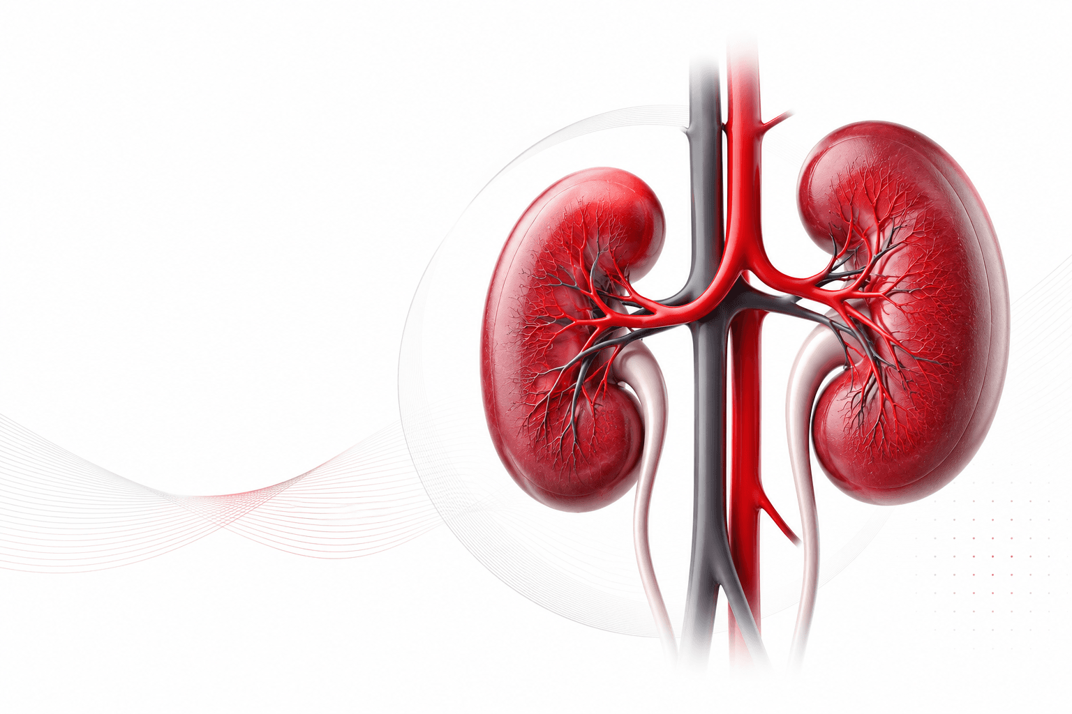 Sophisticated anatomical illustration of kidneys and urinary-system blood vessels